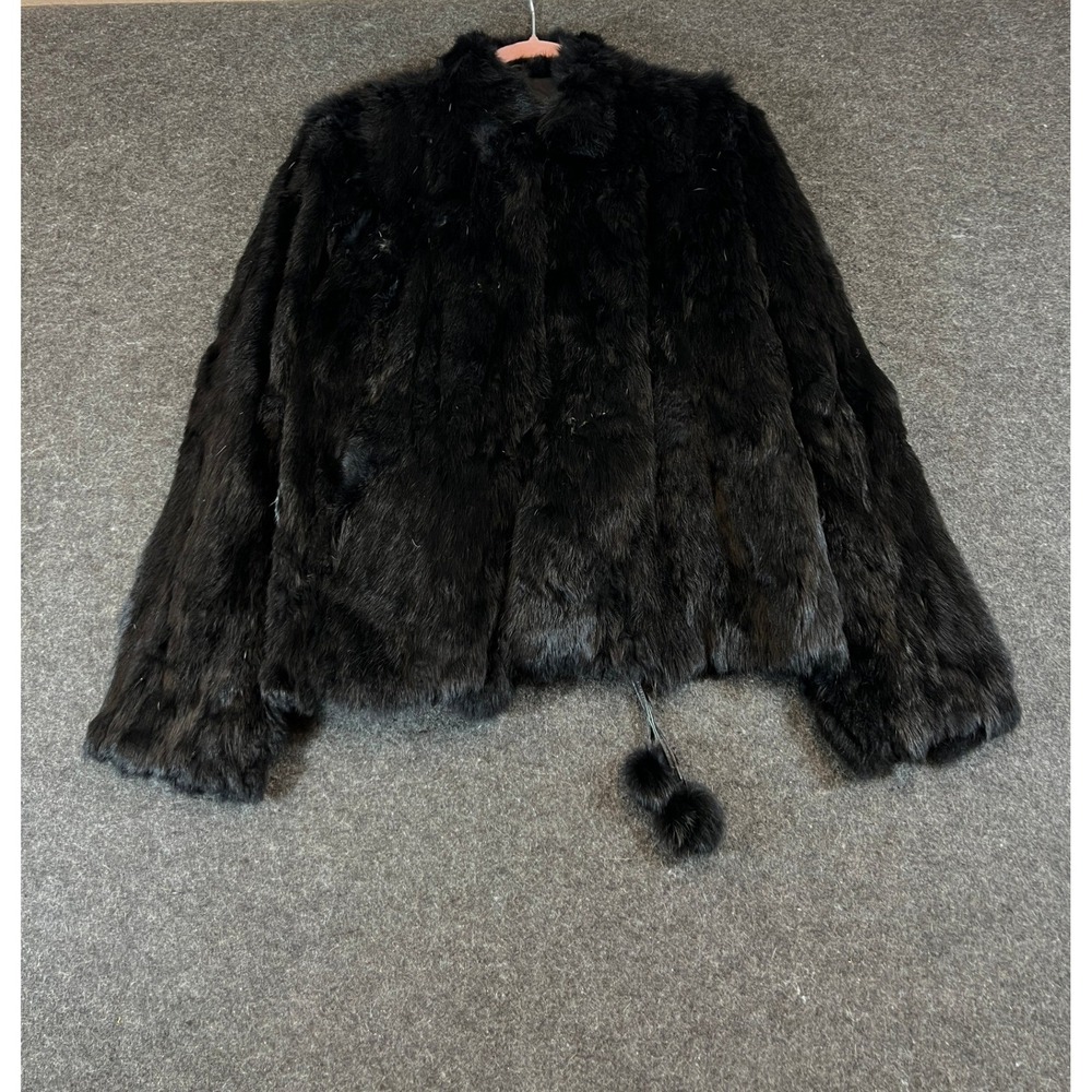 VTG Y2K Wilsons Leather Maxima Jacket Womens XL Black Genuine Rabbit Fur Angora